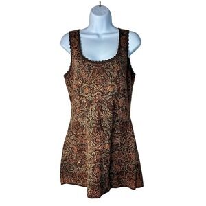 Peruvian Connection Tunic Tank Floral Pima Cotton Tapestry Scalloped size M